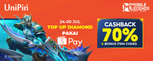 Juli - Dapatkan Bonus Item Codes dari MLBB untuk pengguna Shopeepay di UniPin!